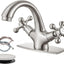 Grifo lavabo un solo agujero pomos cruzados níquel cepillado