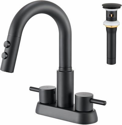Grifo baño 4pulg negro mate con pulverizador extraíble
