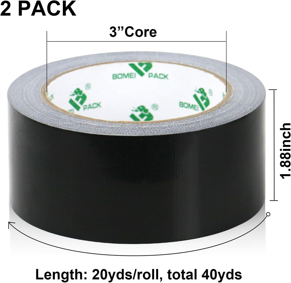Cinta adhesiva negra 1.88pulg x 20yd resistente UV