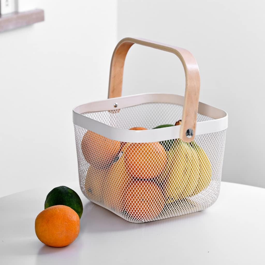 Cesta malla acero mango madera cocina baño verde