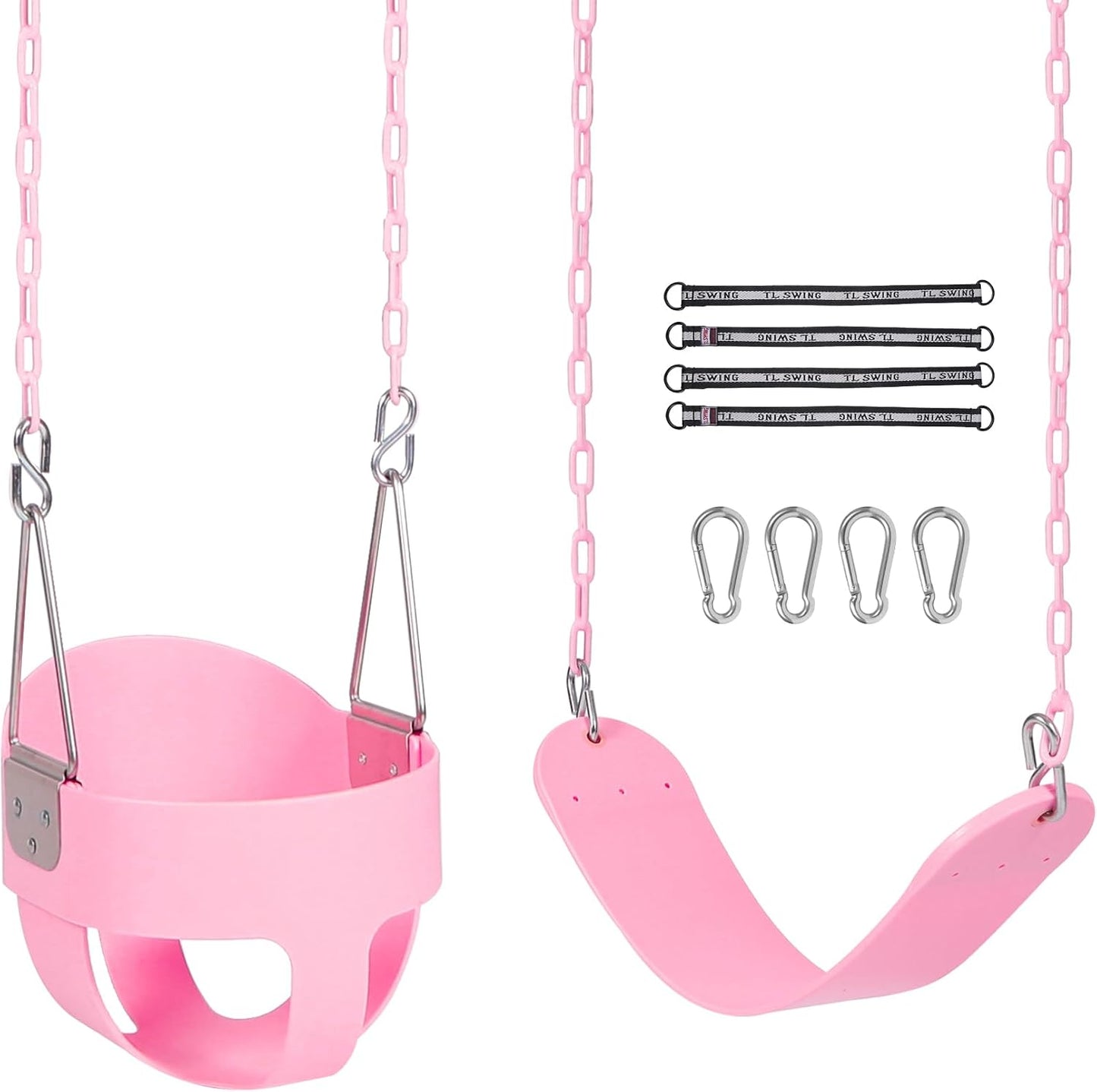 Asiento columpio con respaldo alto y correas para árbol rosa