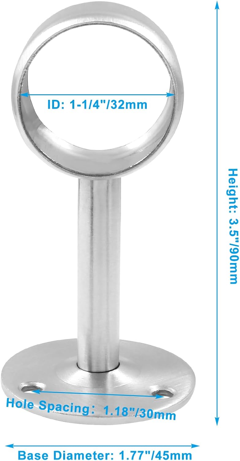 4 Soportes Acero Inox Barra Armario 1.25" Resistente