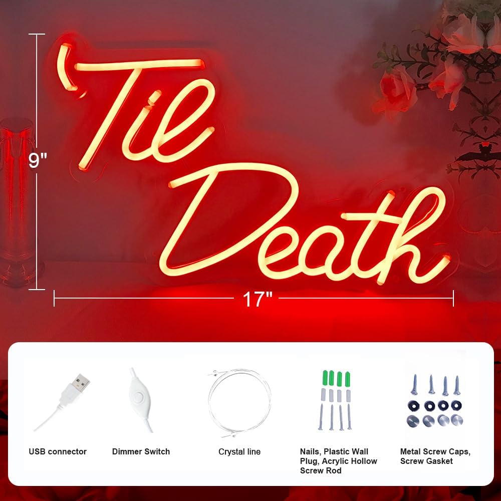 Letrero neón Til Death para decoración pared bodas