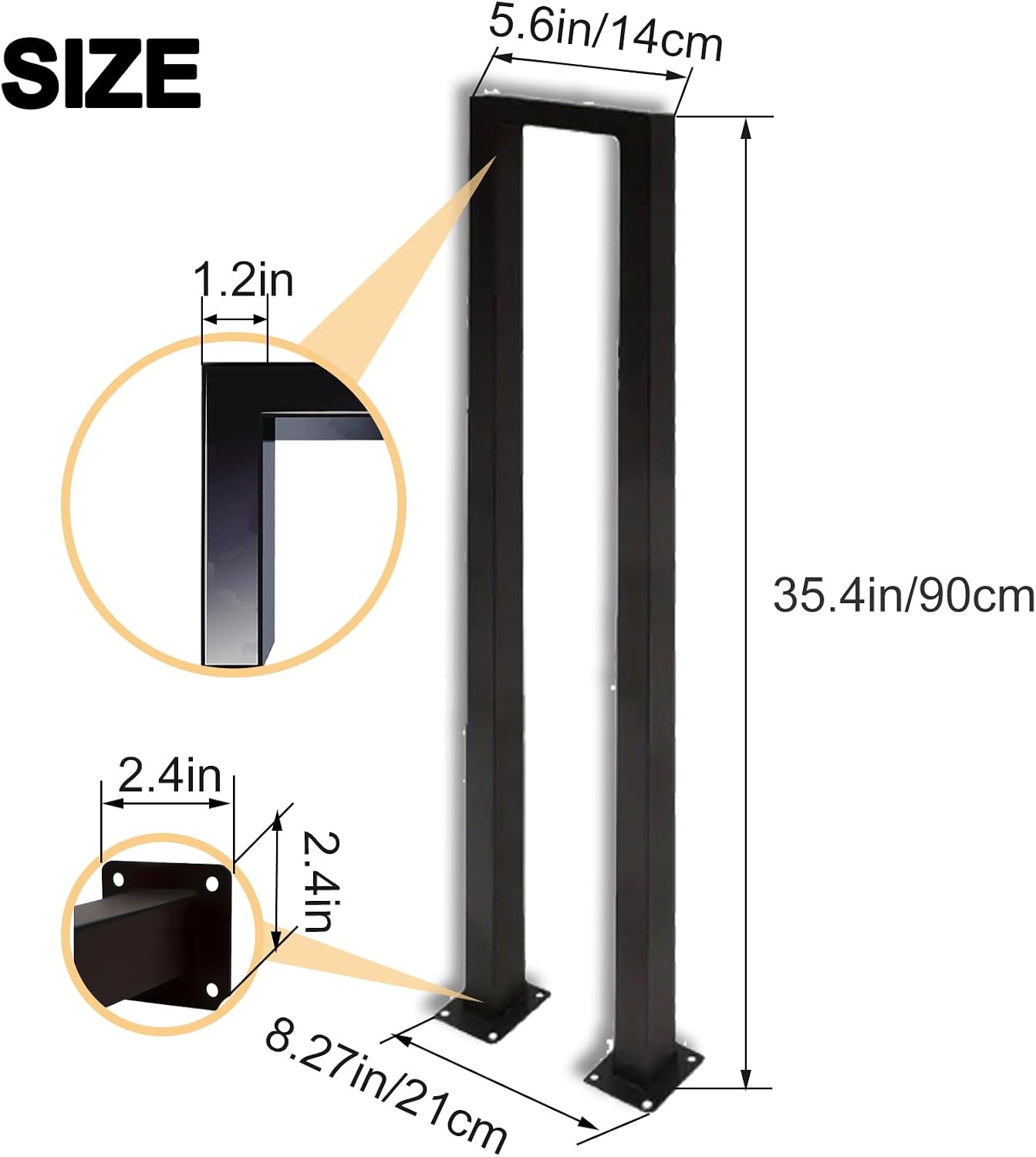 2 Barandillas Escalera Forma U Hierro Forjado Negro 35.4pulg