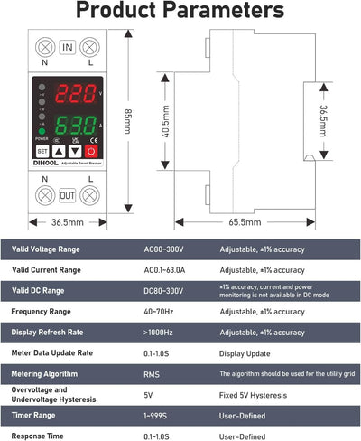 Disyuntor inteligente proteccion voltaje ajustable 70-200V