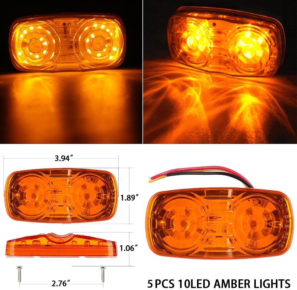 12 Pzas Luces LED Marcadoras RV 10 LEDs Ámbar 12V