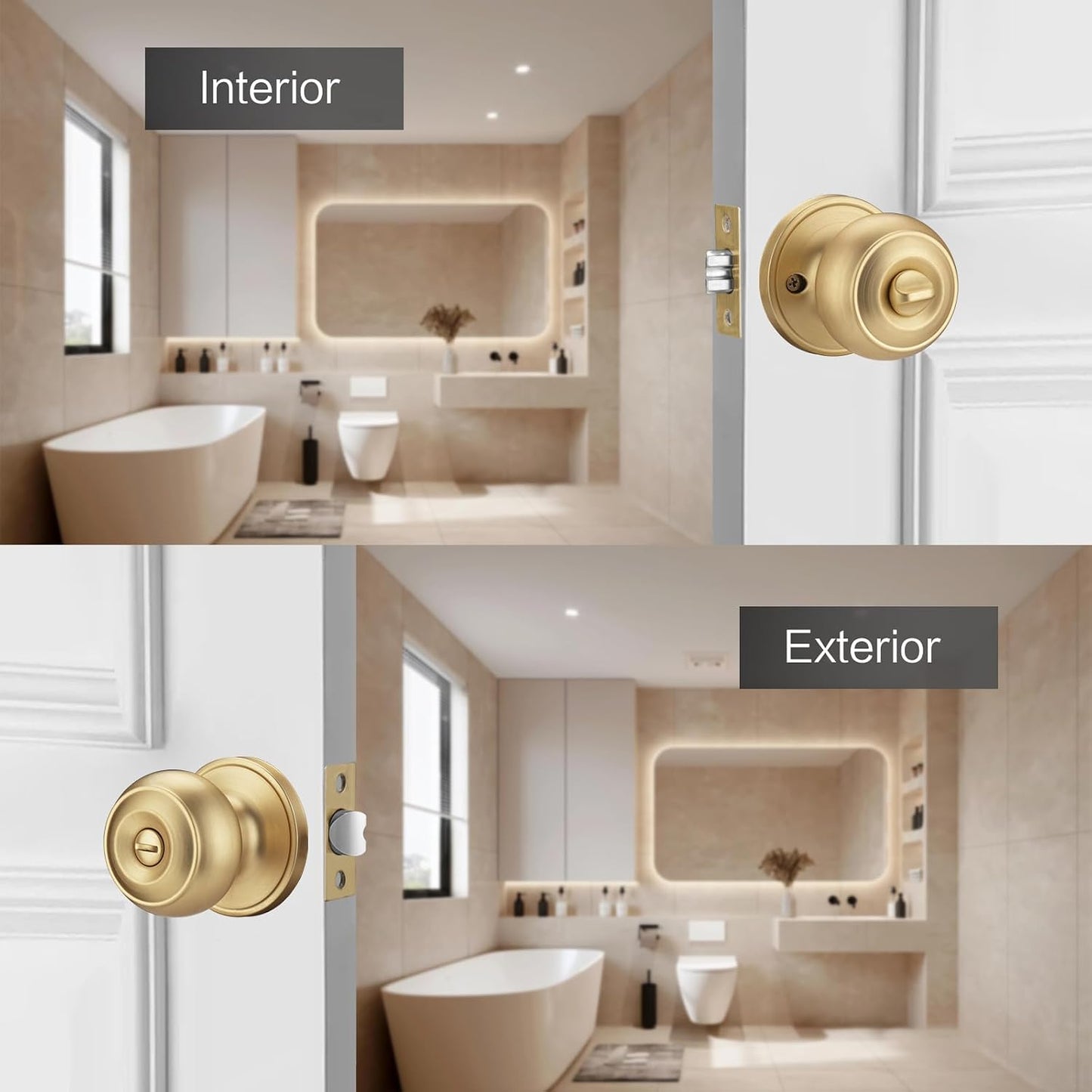 Perillas puerta doradas con cerradura giratoria baño dormitorio