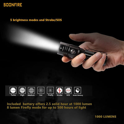 Linterna LED 1000lm USB recargable impermeable EDC