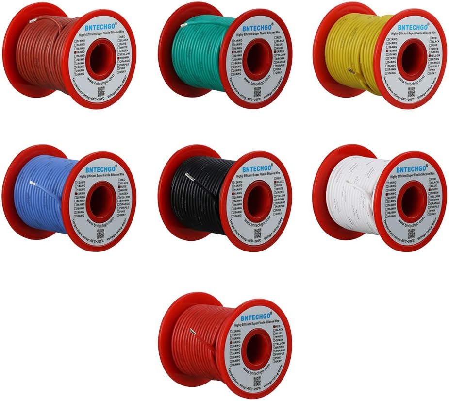 Kit alambre silicona 18 colores 100pies 18awg flexible