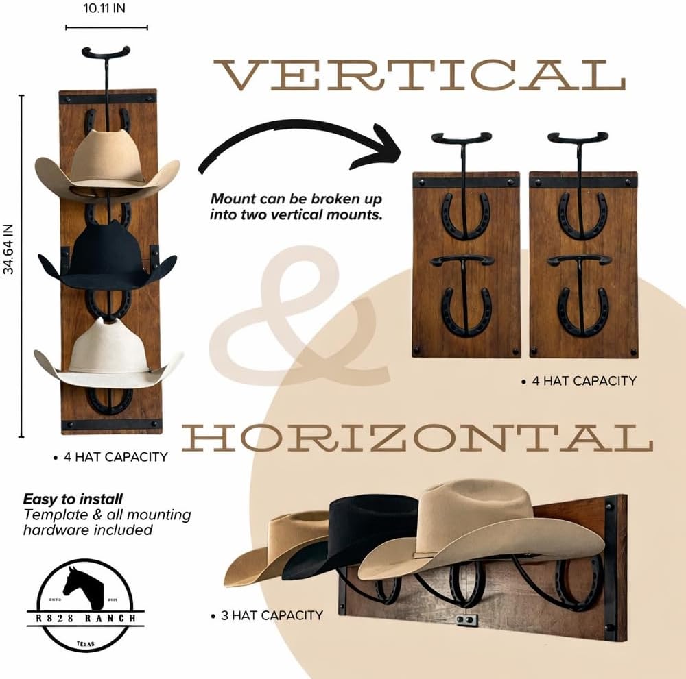 Perchero sombrero vaquero madera 34.6x10.1x13.5"