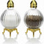 Saleros y pimenteros cristal globo soporte dorado plateado set 2