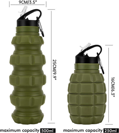 Botella agua plegable viaje 19.6oz silicona sin BPA verde