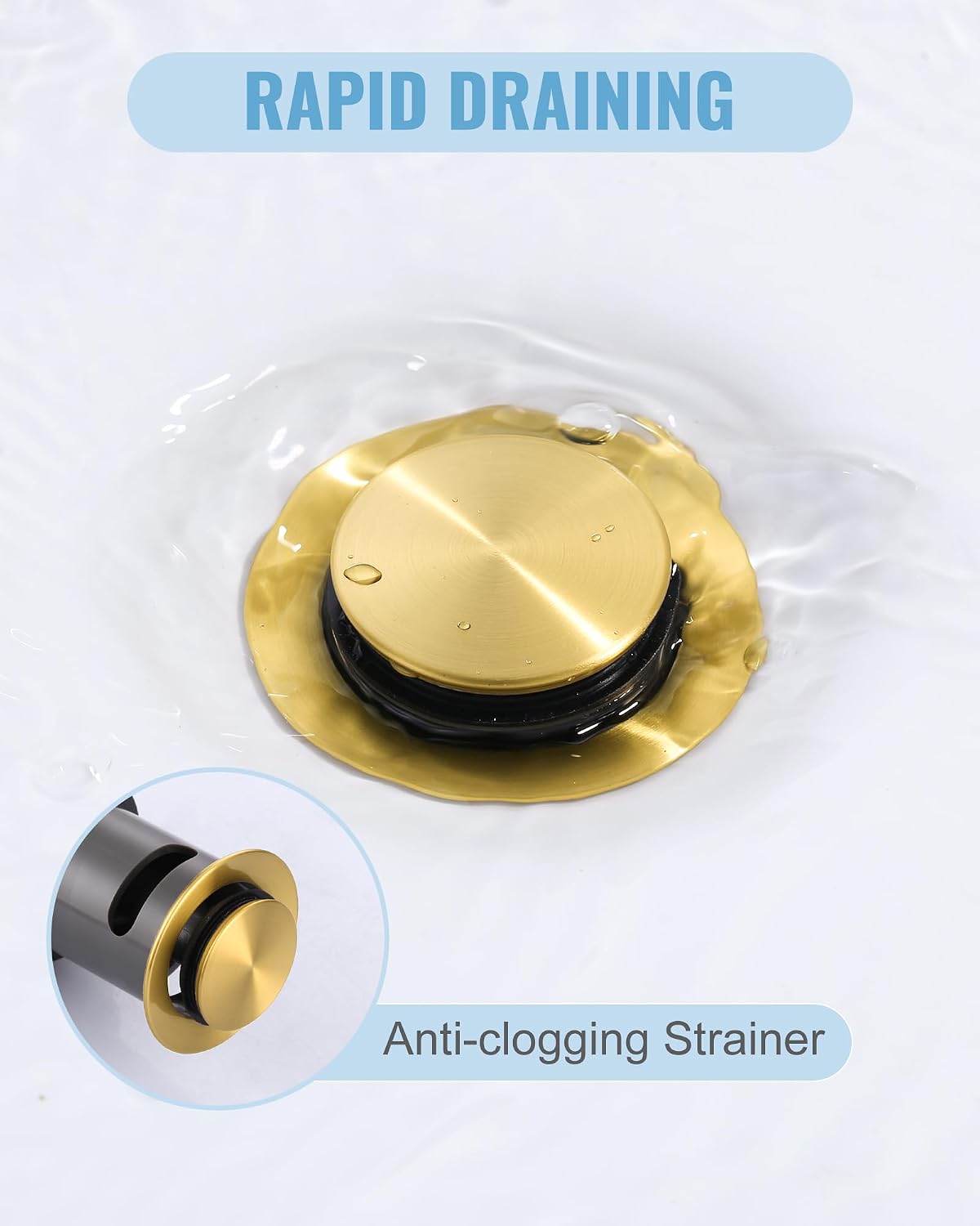 Desagüe lavabo baño con rebosadero tapón pop-up dorado