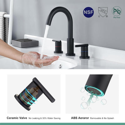 Grifo baño negro 8pulg 3 orificios con desagüe cUPC acero