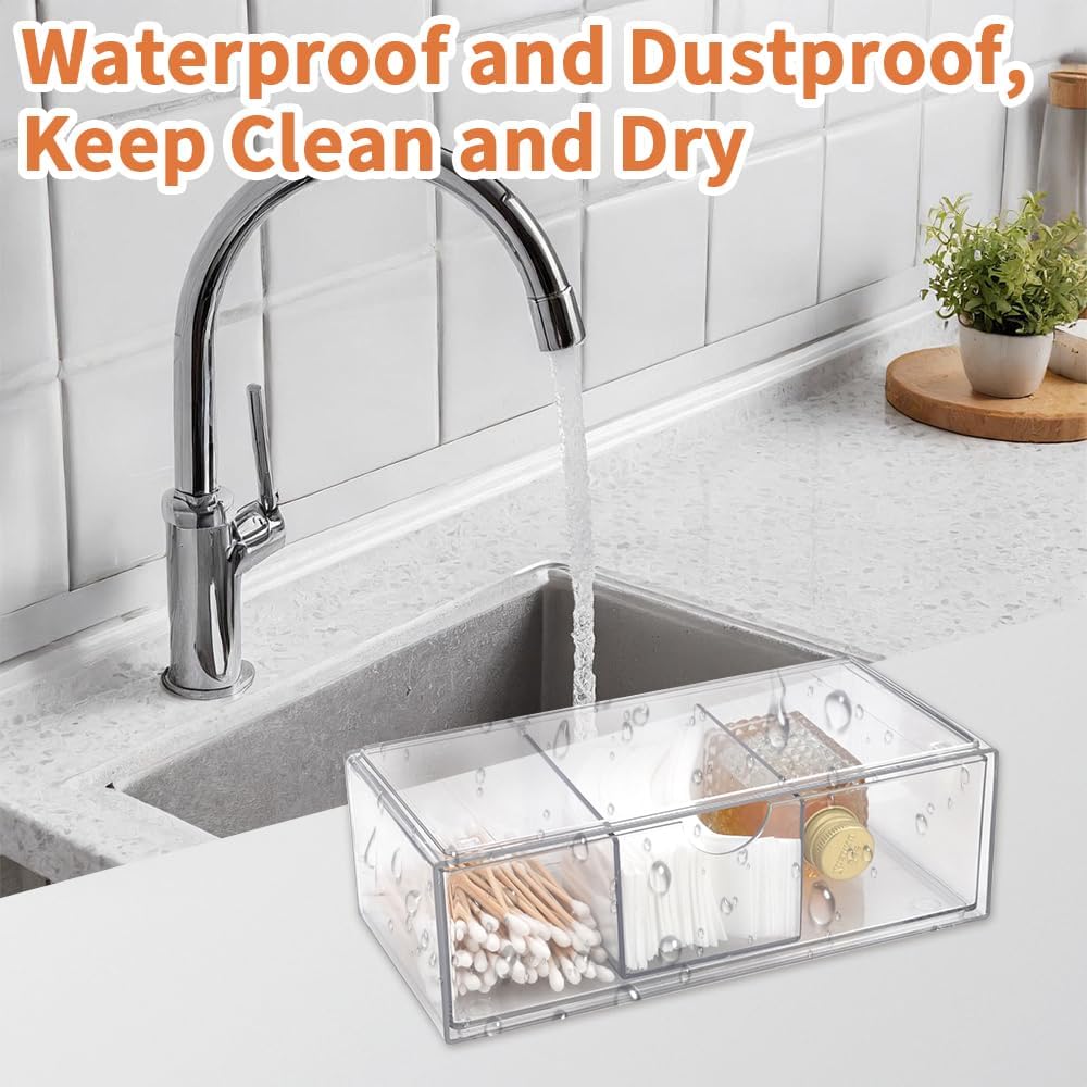 Dispensador Qtip cuadrado transparente con compartimentos