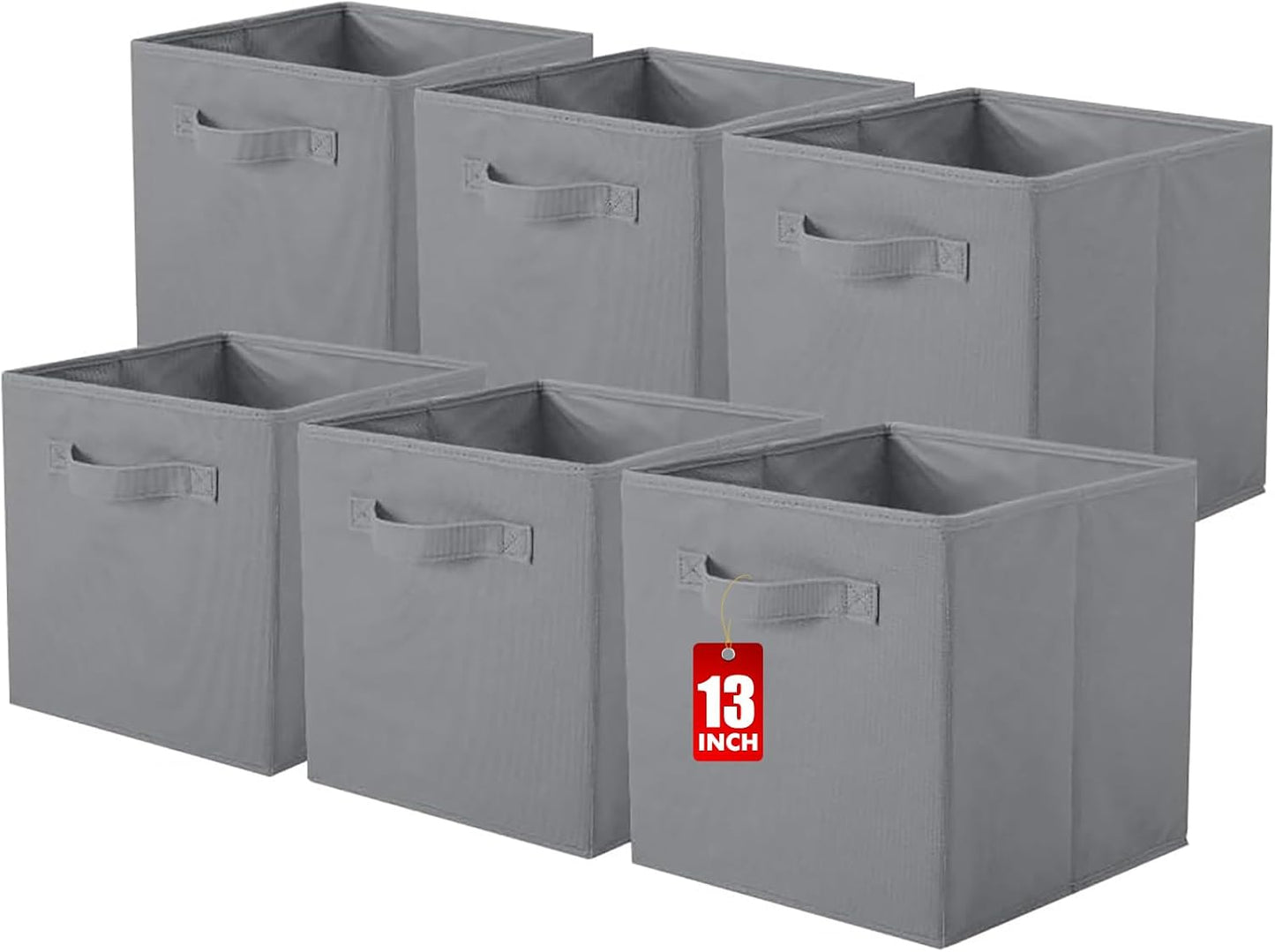 Cubos almacenamiento plegables tela 13x13" set 6 gris
