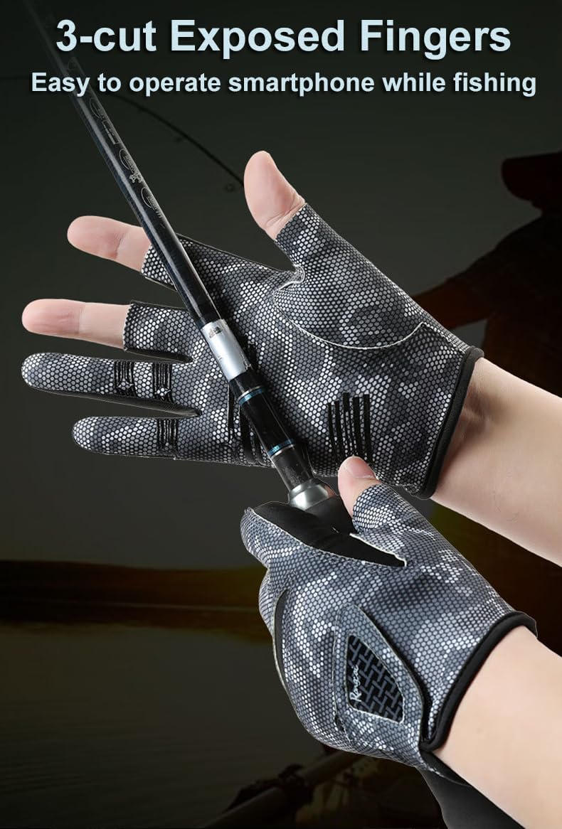 Guantes pesca antideslizantes transpirables 3 dedos UV