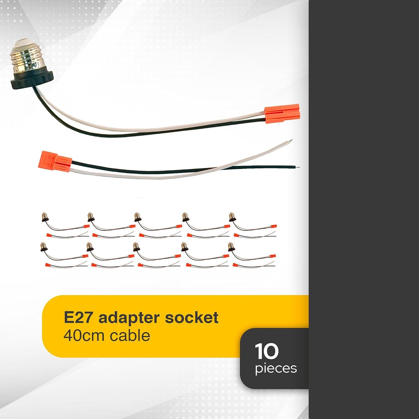 10 Adaptadores E26 Base Mediana con Cable 15.75pulg