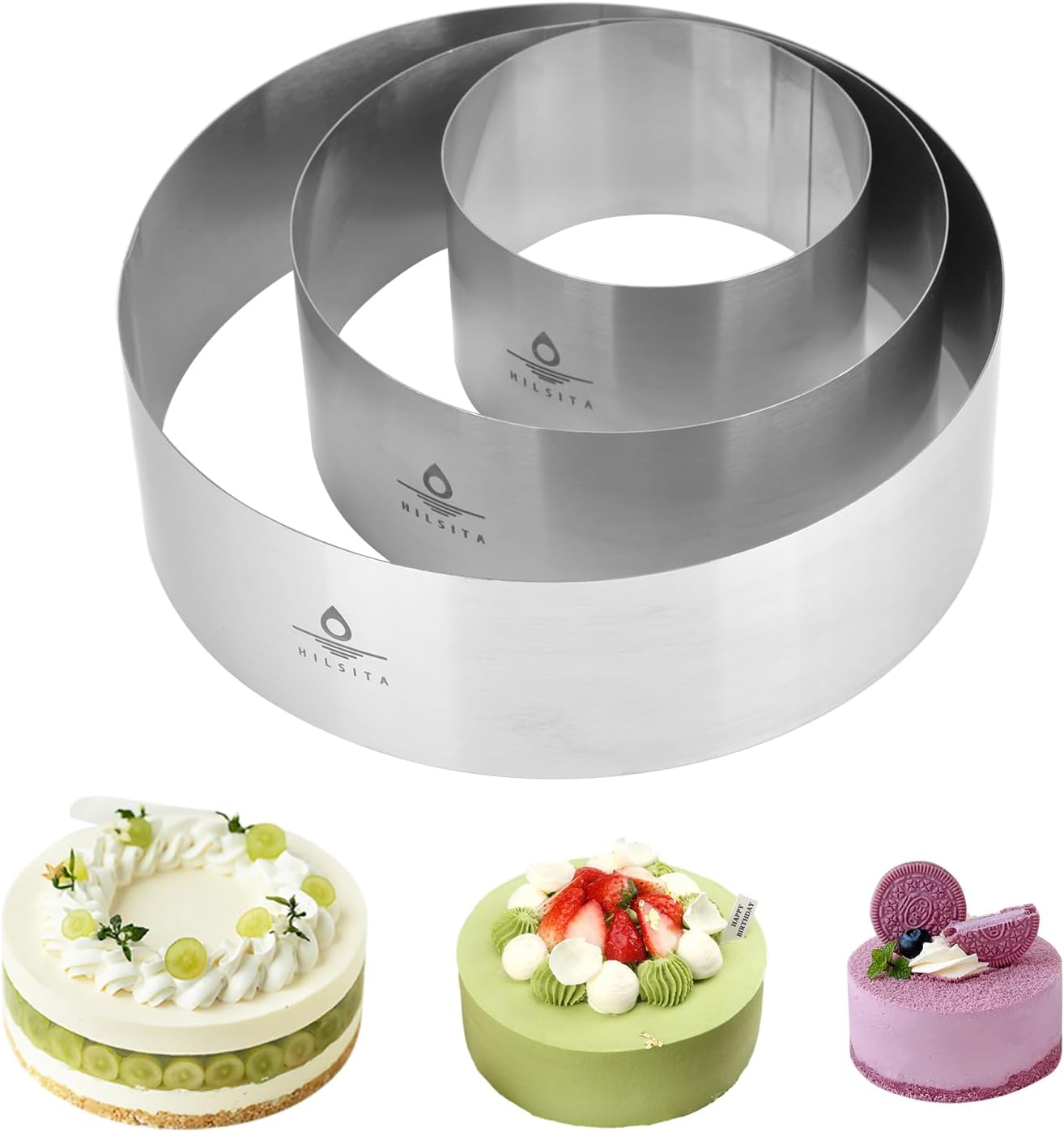 3 Moldes Pastel Acero Inox 4/6/8pulg