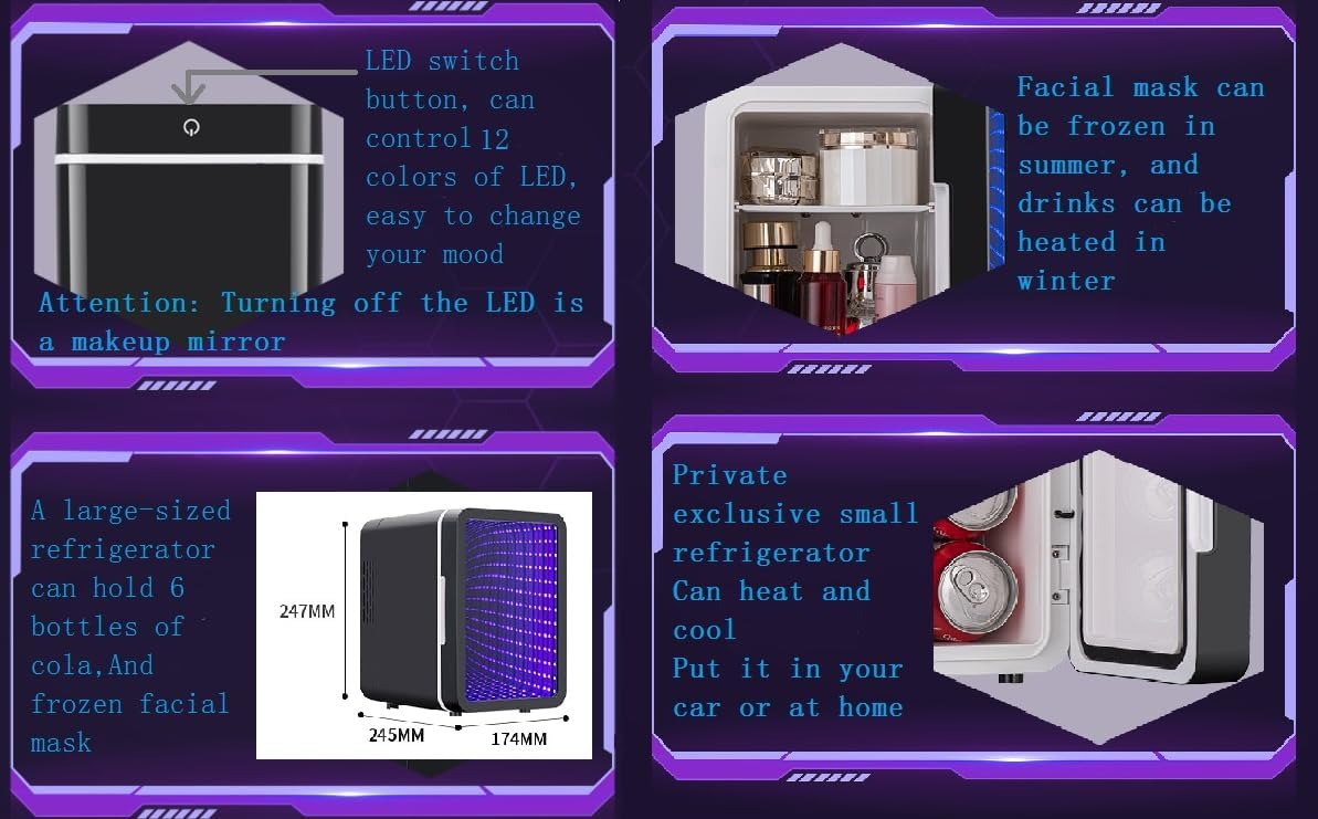 Mini nevera portátil con luz LED puerta espejo 6 latas