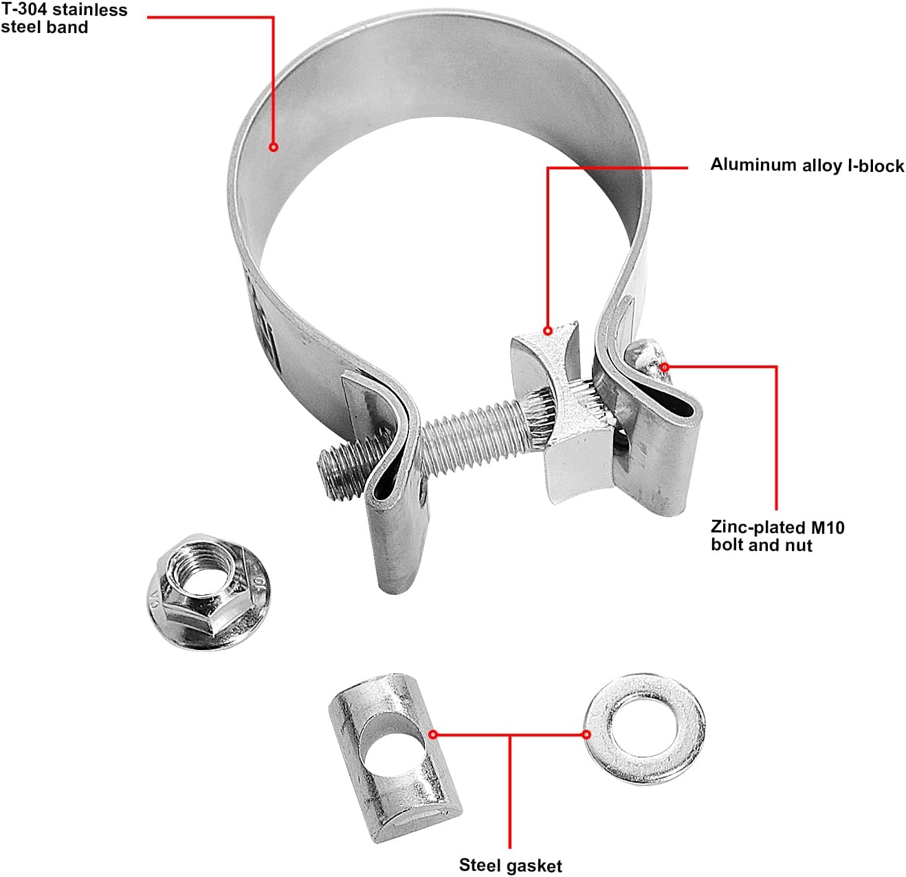 Abrazadera escape 3pulg acero inox 304 banda estrecha