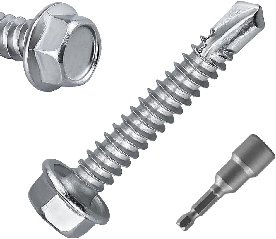 100 Tornillos Hex #8 x 1-1/2pulg Acero Inox 410
