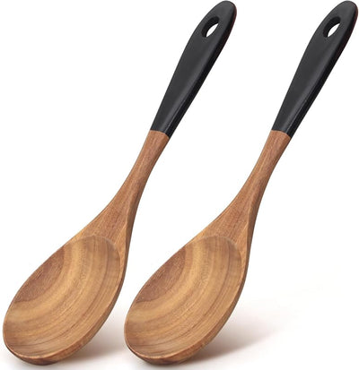 2 Cucharas Madera 12pulg Antiadherente Acacia Espátulas Bambú Teca