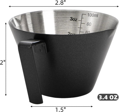 4 Tazas Medidoras Acero Inox 3.4oz con Asa y Escala