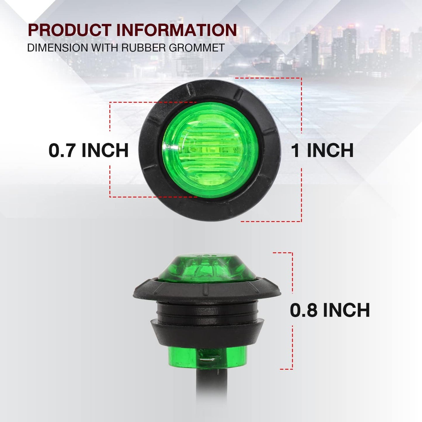 50 Luces Indicadoras Laterales 3/4pulg Verde 12V 3LED