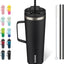 Vaso aislado acero inox con asa tapa pajilla color negro