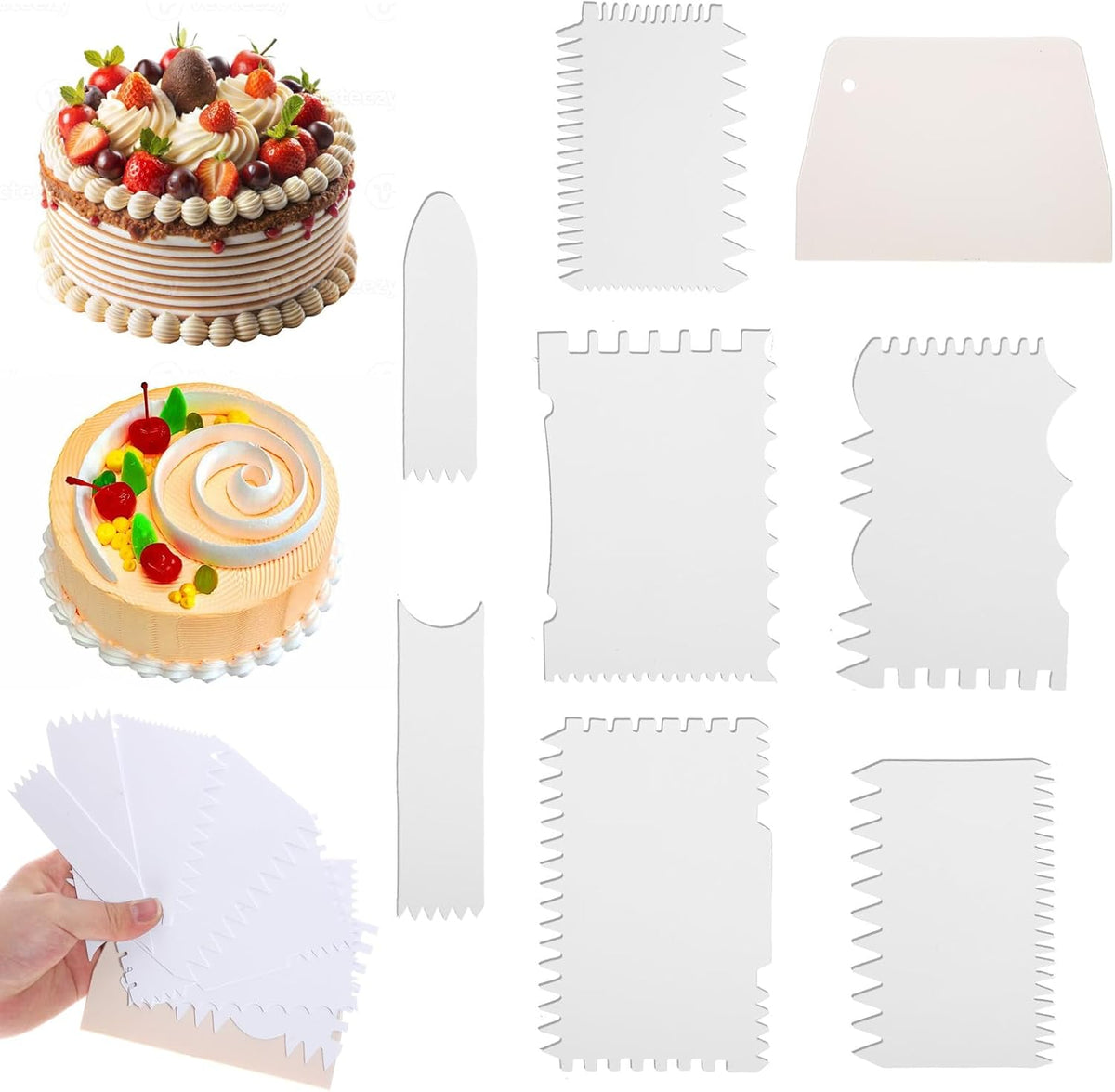 Juego de 8 raspadores para tartas de plástico, suavizadores de glaseado y peines de bordes