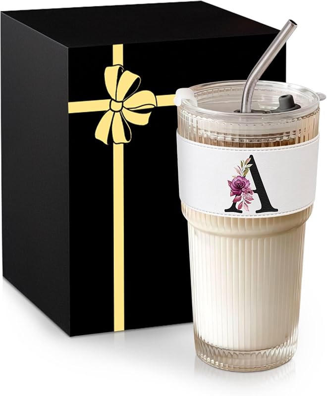 Vaso térmico vidrio con pajita acanalada tapa