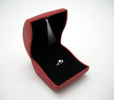 Estuche cuero sintético para anillos LED bodas y joyas