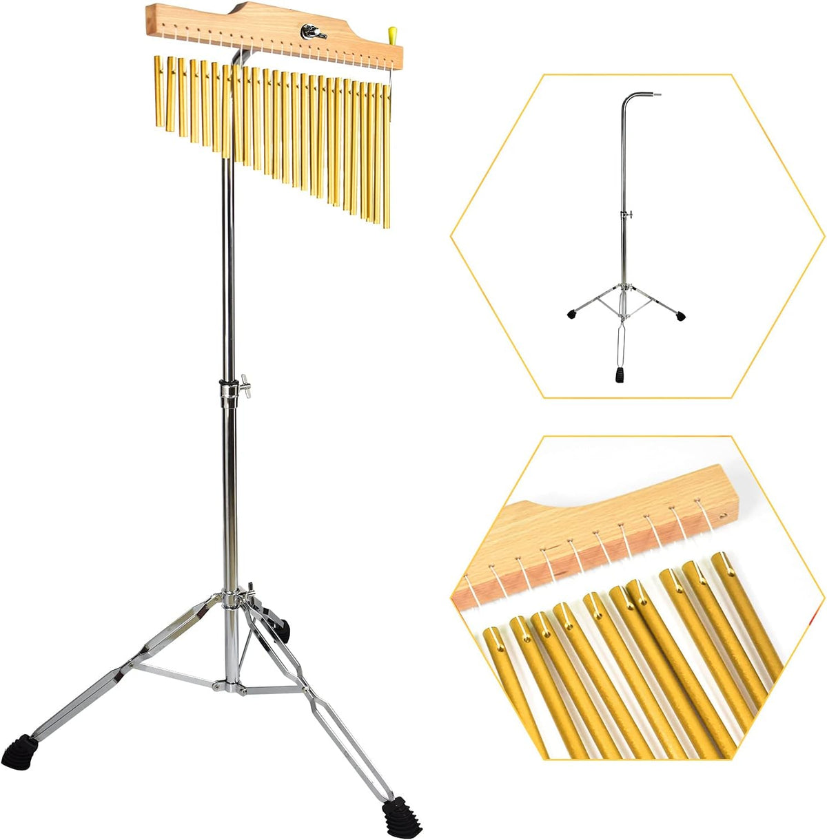 Campanillas barra soporte ajustable 25-36 notas hilera oro
