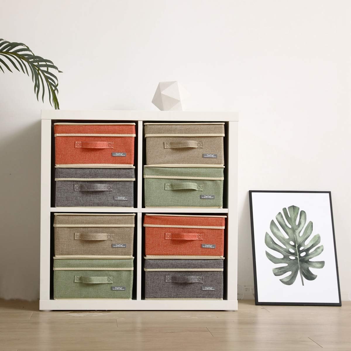 4 Pzas Cajas Tela Plegables con Tapas 31.5x30.5x17cm