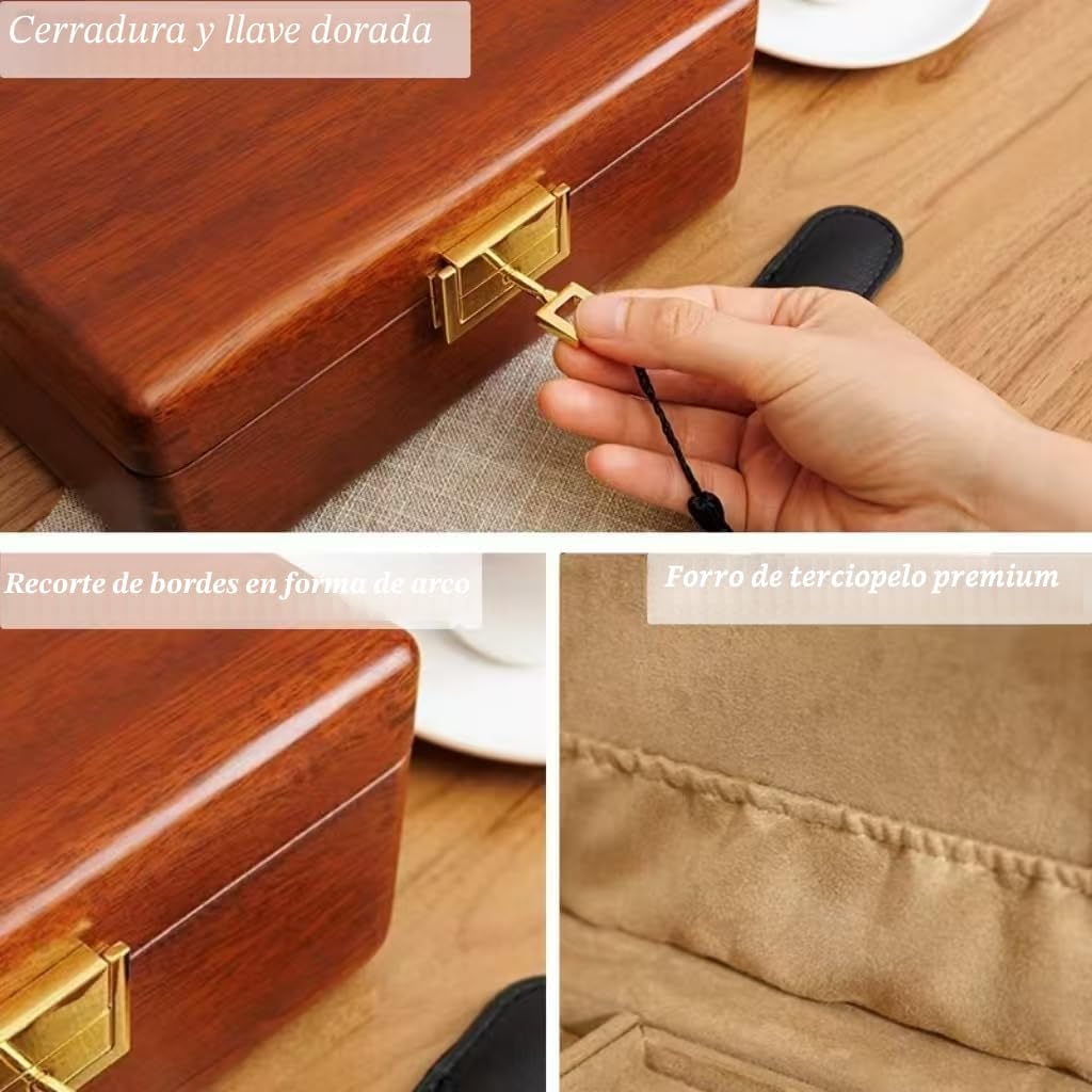 Joyero madera maciza 2 capas cerradura llave