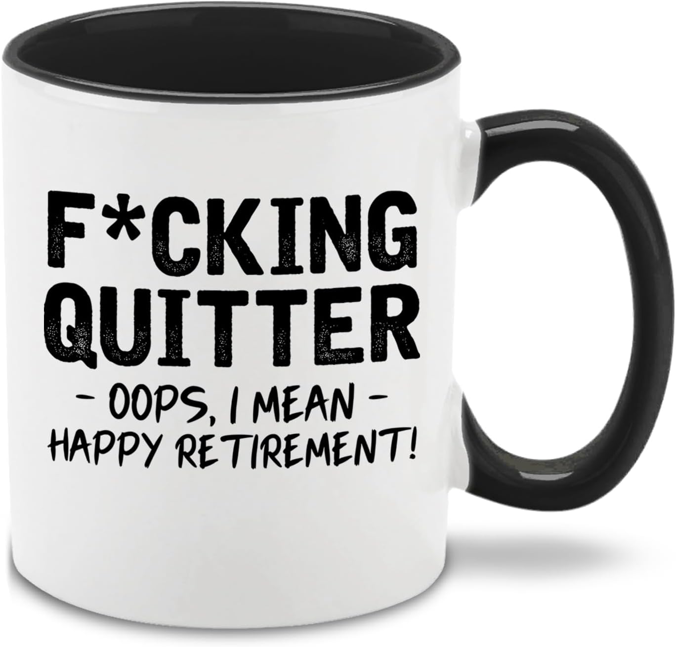 Taza cerámica diseño feliz jubilación 11oz mango negro