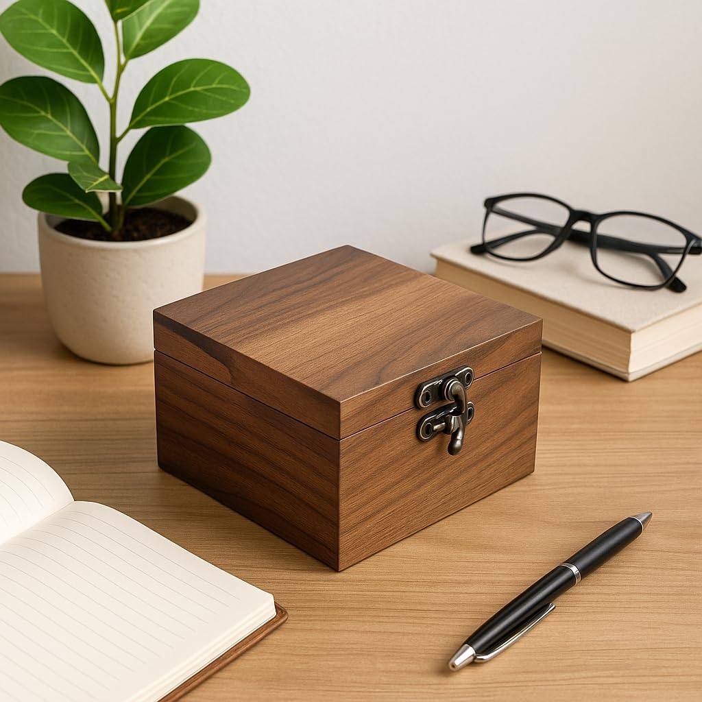 Caja madera nogal rústica para joyas y relojes