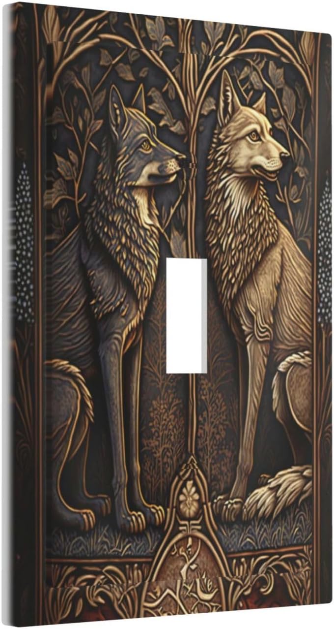 Placa interruptor decorativa dos lobos para dormitorio