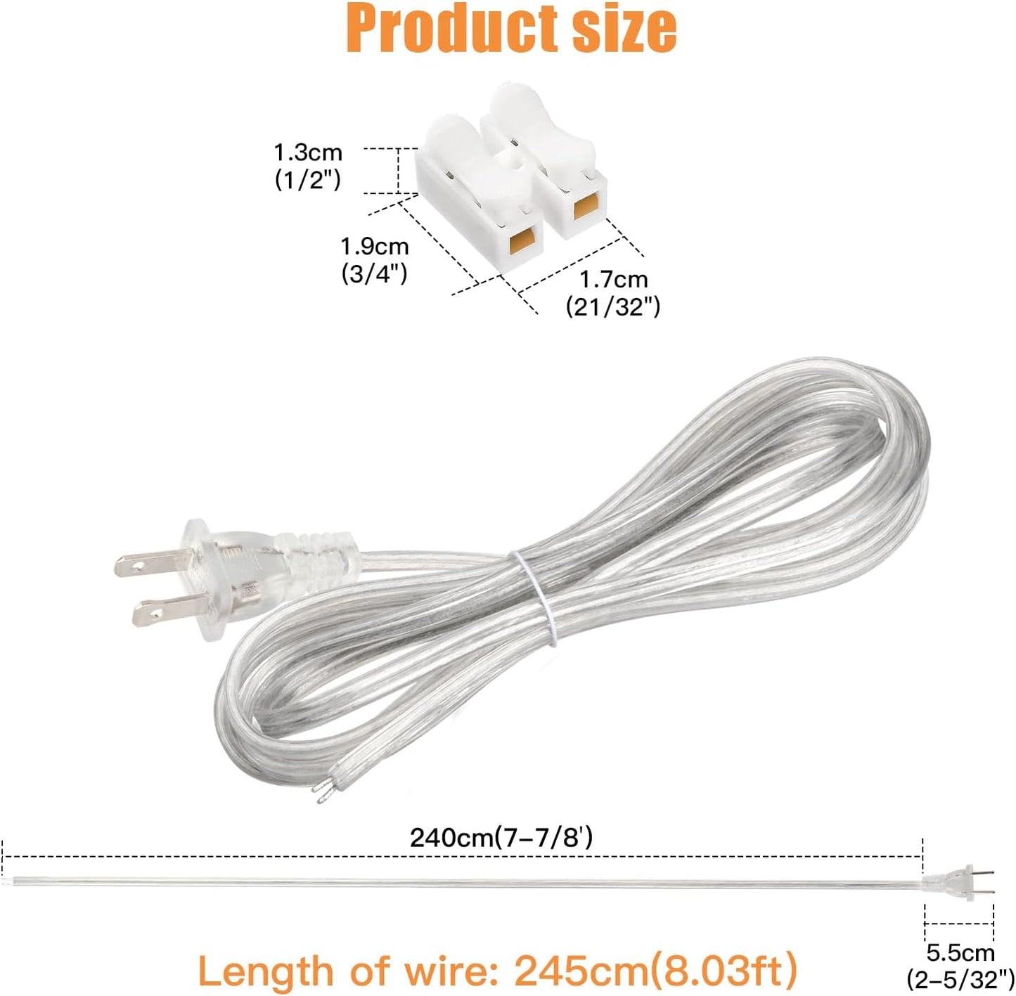 Cable lámpara 8ft con enchufe SPT-2 transparente 2 polares