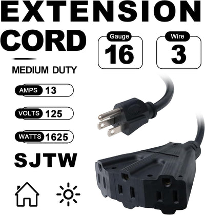 2 Cables Extensión Exterior 6ft 3 Tomas Negro SJTW 16/3