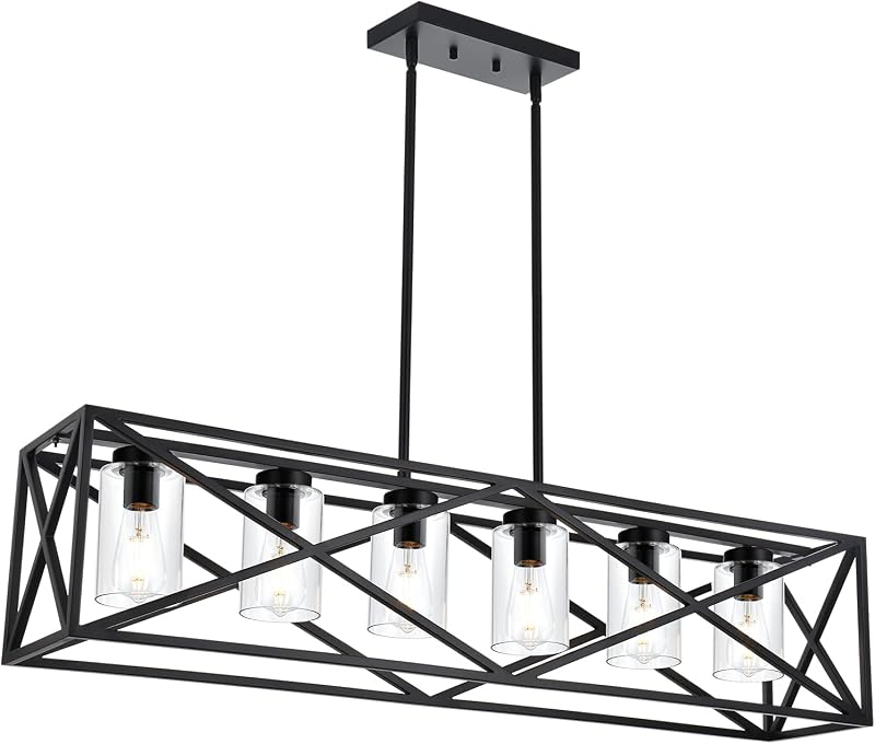 Candelabro 6 luces negro comedor 45" iluminación cocina