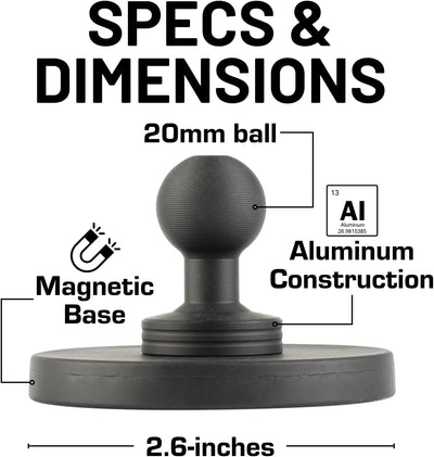 Base magnética redonda 2.6" con soporte para bola 0.787"