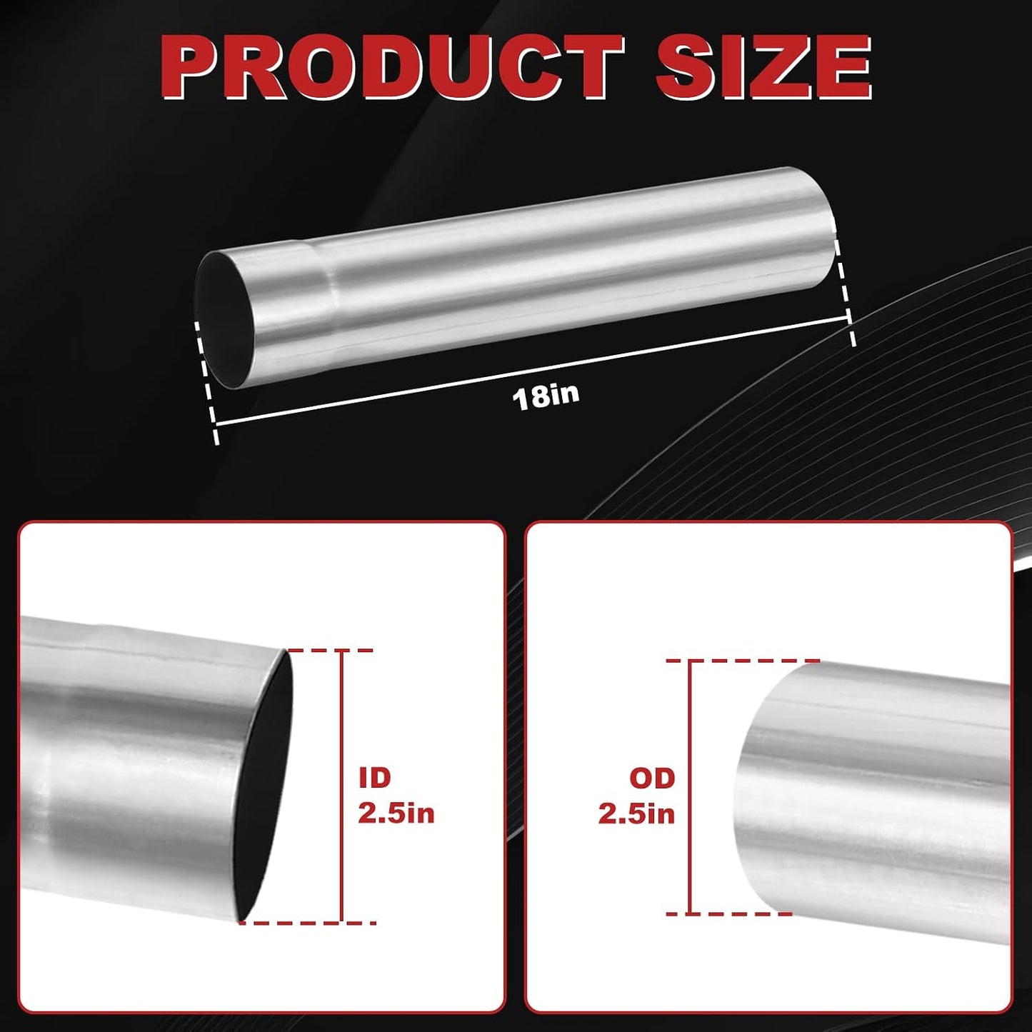 Tubo escape recto 2.5pulg acero inox 18pulg