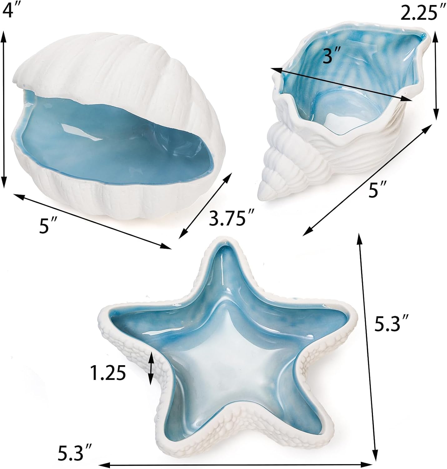 3 Pzas Bandejas Cerámica Temática Oceánica Decoración