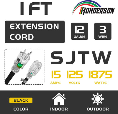 Cable extensión 12/3 SJTW 15A negro 3 clavijas