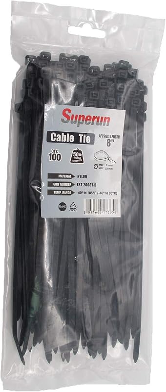 Bridas seguridad 8pulg 50lb paquete 100uds color negro