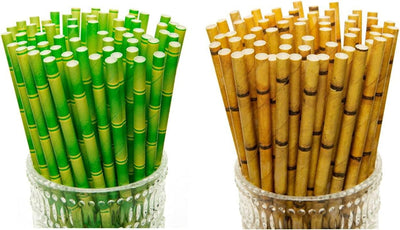 100 Pajitas Papel Bambú Estampado 2 Colores Jugos Batidos