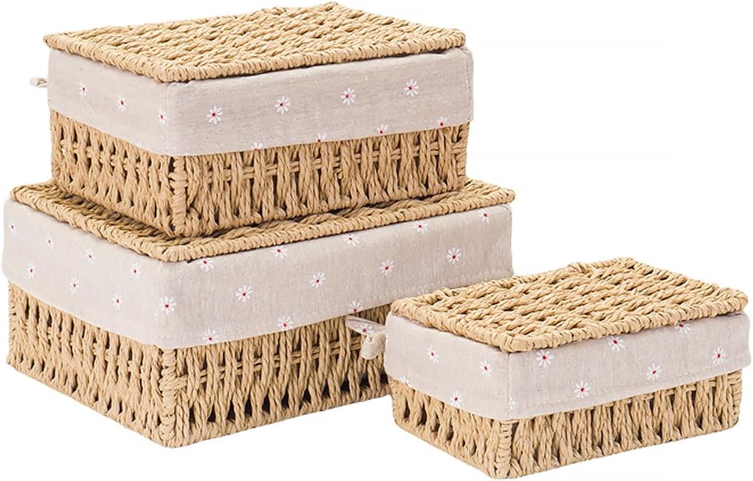 Cestas mimbre forro papel para organizar bohemia
