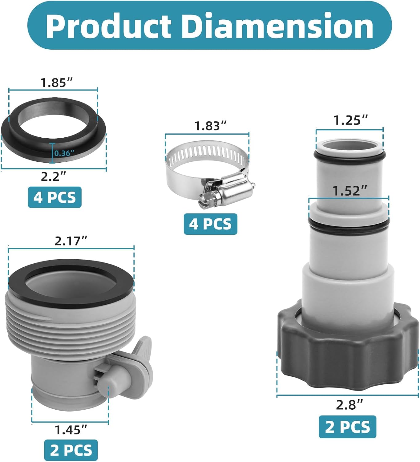 4 Conectores manguera piscina 1.25-1.5" Intex